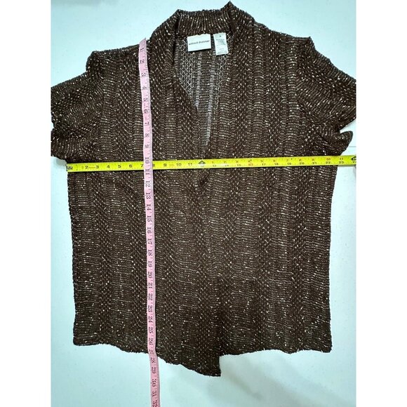 Alfred Dunner Brown Speckled Knit Open Front Cardigan Short Sleeve Tunic Top M - Picture 4 of 5